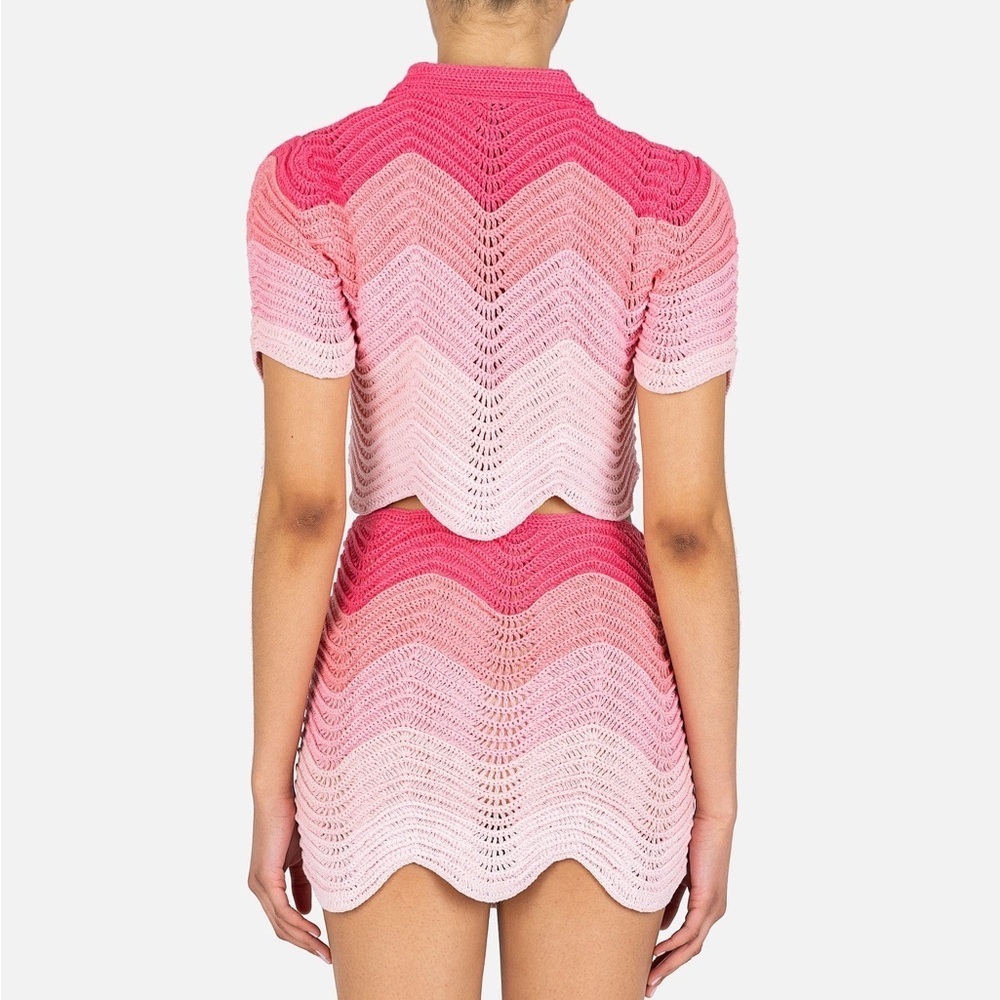 Casablanca SET Skirt Polo Crochet Pink Gradient Wave Knit Mini Cotton Cute Rare - Picture 3 of 12
